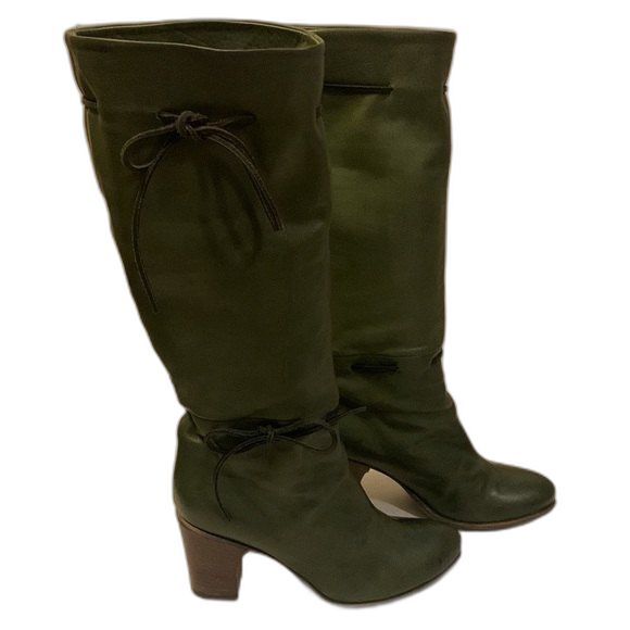 Fiorentini +Baker Women's Green Almond Toe Leather Tall High Heeled Boots Sz 6.5 - Picture 4 of 15